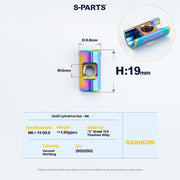 S-PARTS M6 Titanium Seatpost Step-Down Bolt & Nut Kit — Multiple Lengths Rainbow (Half) Cylindrical Nut (M6 D9.8 H19)