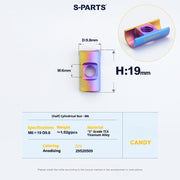 S-PARTS M6 Titanium Seatpost Step-Down Bolt & Nut Kit — Multiple Lengths Candy (Half) Cylindrical Nut (M6 D9.8 H19)