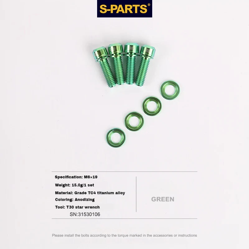S-PARTS M6 Titanium Step Washer for Disc Brake Systems Shimano / SRAM / Magura / Avid / Trickstuff Green