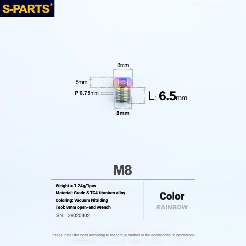 S-PARTS M8 Titanium Hydraulic Hose Bolt Shimano XTR / Ultegra / Dura-Ace & SRAM Road SRAM Road hydraulic brake systems