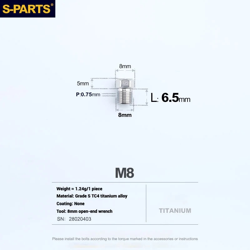 S-PARTS M8 Titanium Hydraulic Hose Bolt Shimano XTR / Ultegra / Dura-Ace & SRAM Road SRAM Road hydraulic brake systems