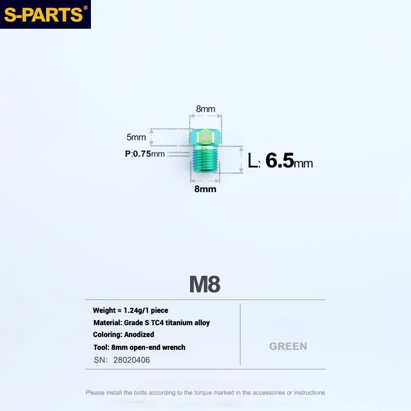 S-PARTS M8 Titanium Hydraulic Hose Bolt Shimano XTR / Ultegra / Dura-Ace & SRAM Road SRAM Road hydraulic brake systems Green