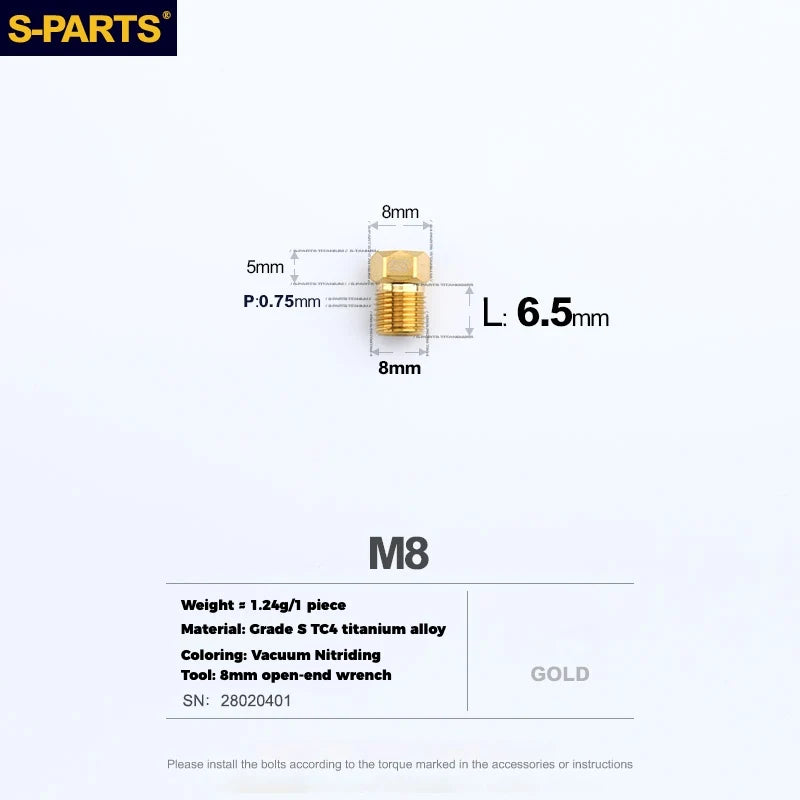 S-PARTS M8 Titanium Hydraulic Hose Bolt Shimano XTR / Ultegra / Dura-Ace & SRAM Road