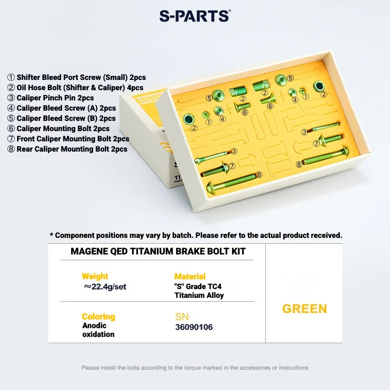 S-PARTS MAGENE QED Titanium Disc Brake Bolt Kit MAGENE QED Disc Brake Bolt Kit (1 Set) Green