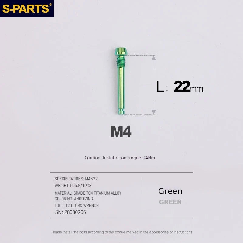 S-PARTS MAGENE QED Titanium Disc Brake Bolt Kit Brake Pad Retaining Pin (1pc) Green