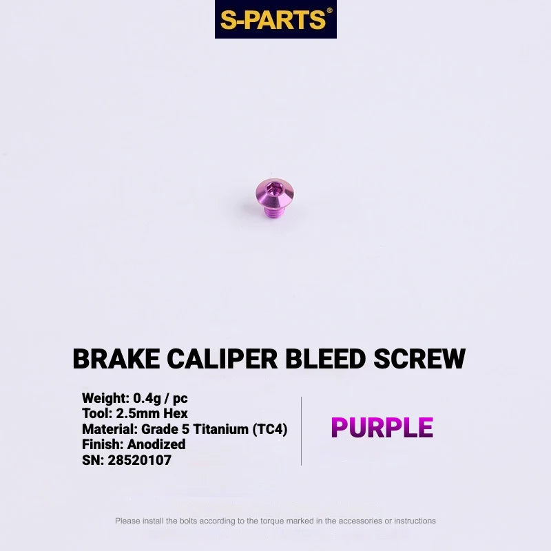 S-PARTS MAGENE QED Titanium Disc Brake Bolt Kit Caliper Bleed Screw A (1pc) Purple