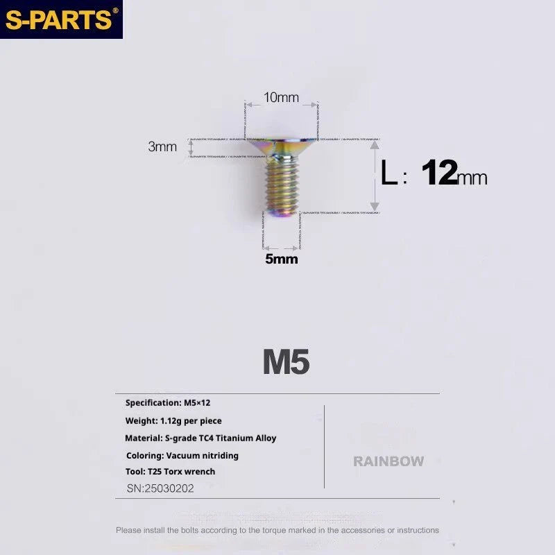 S-PARTS MAGENE QED Titanium Disc Brake Bolt Kit Caliper Mounting Bolt (1pc) Rainbow