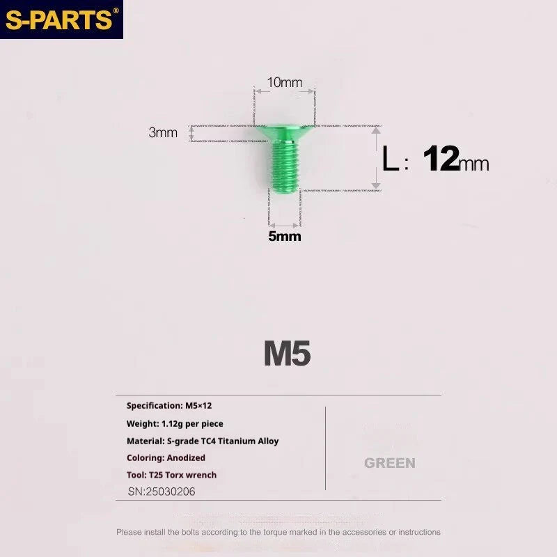 S-PARTS MAGENE QED Titanium Disc Brake Bolt Kit Caliper Mounting Bolt (1pc) Green