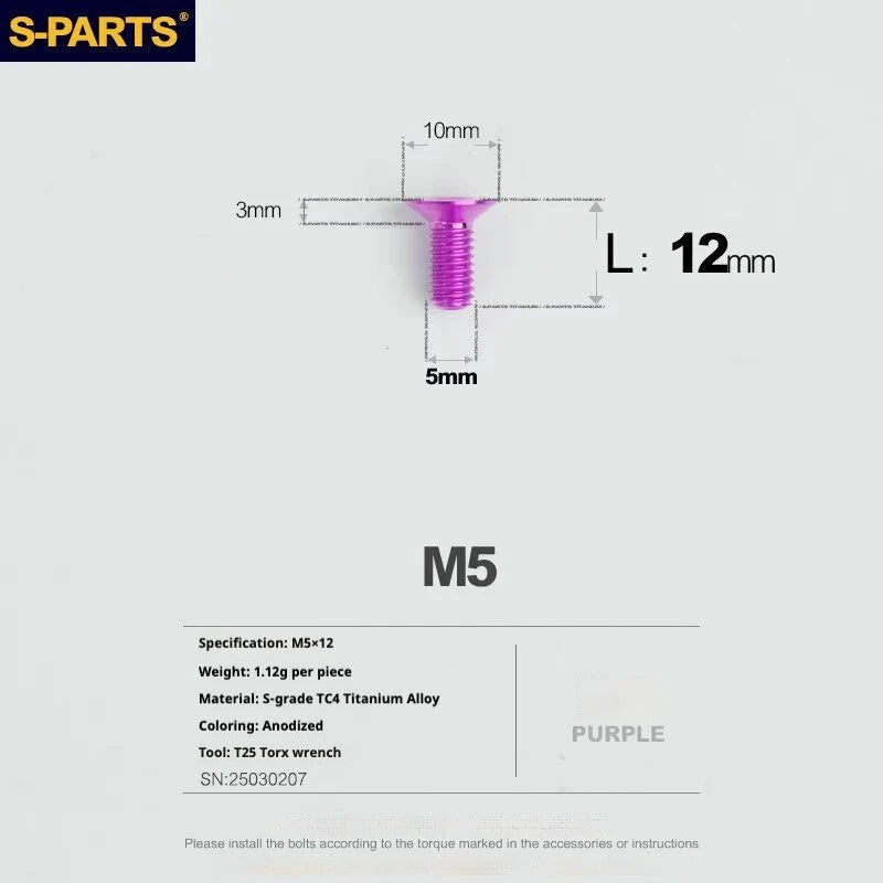 S-PARTS MAGENE QED Titanium Disc Brake Bolt Kit Caliper Mounting Bolt (1pc) Purple