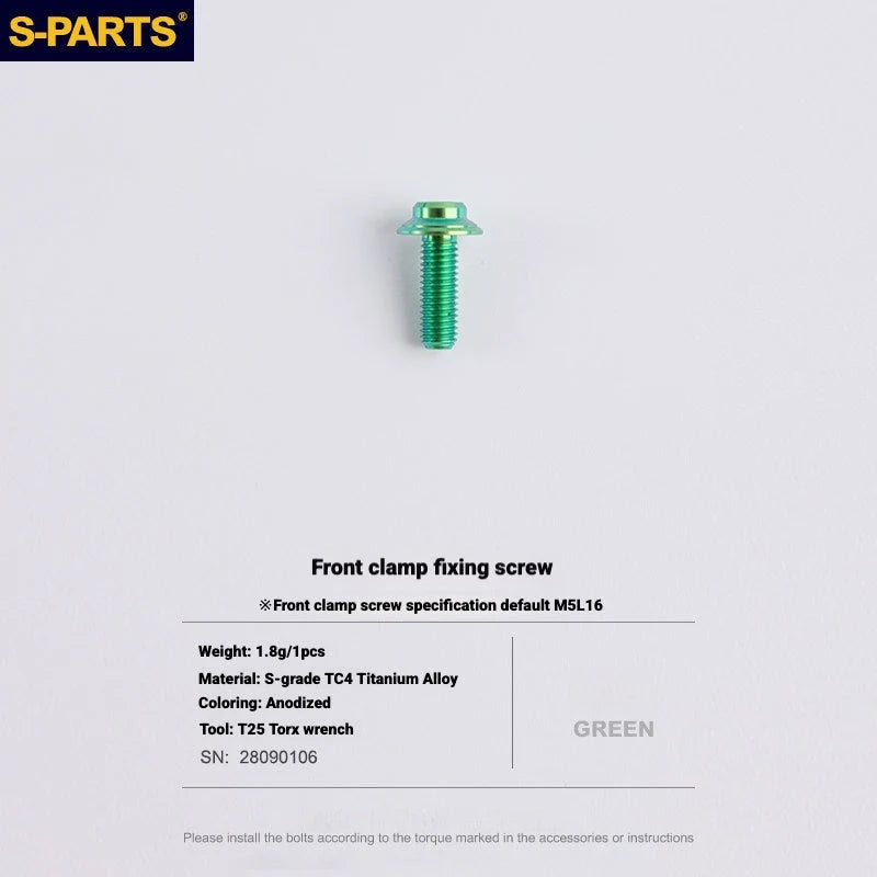 S-PARTS MAGENE QED Titanium Disc Brake Bolt Kit Front Brake Caliper Mounting Bolt (1pc) Green