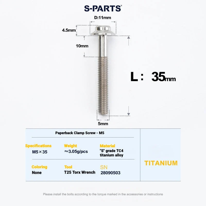 S-PARTS MAGENE QED Titanium Disc Brake Bolt Kit Rear Brake Caliper Mounting Bolt (1pc)