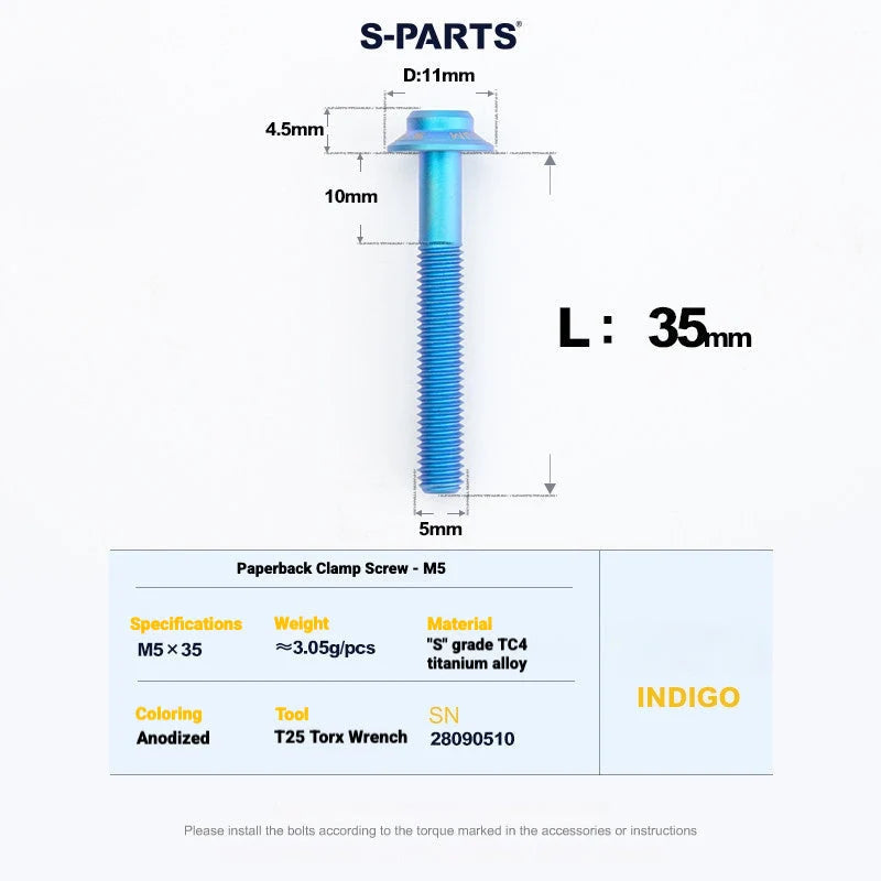 S-PARTS MAGENE QED Titanium Disc Brake Bolt Kit Rear Brake Caliper Mounting Bolt (1pc) Indigo