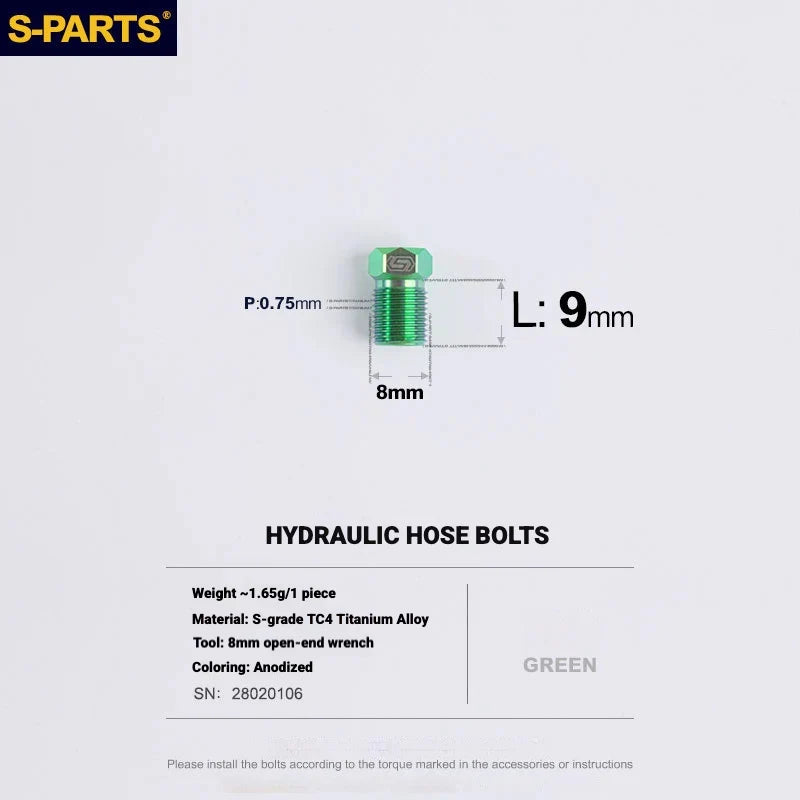 S-PARTS MAGENE QED Titanium Disc Brake Bolt Kit Hydraulic Hose Bolt (Shift&Brake Lever & Caliper) (1pc) Green