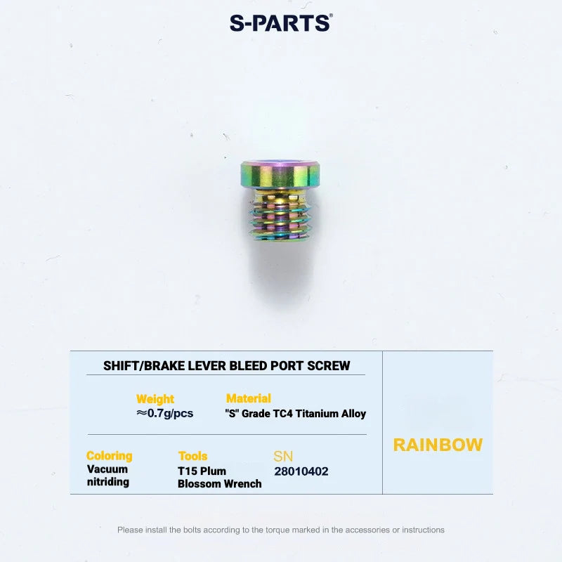 S-PARTS MAGENE QED Titanium Disc Brake Bolt Kit Shifter Bleed Port Screw (Small) (1pc) Rainbow