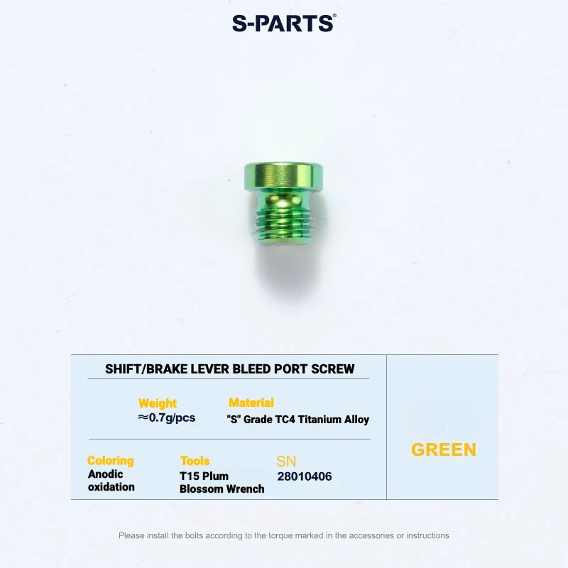 S-PARTS MAGENE QED Titanium Disc Brake Bolt Kit Shifter Bleed Port Screw (Small) (1pc) Green