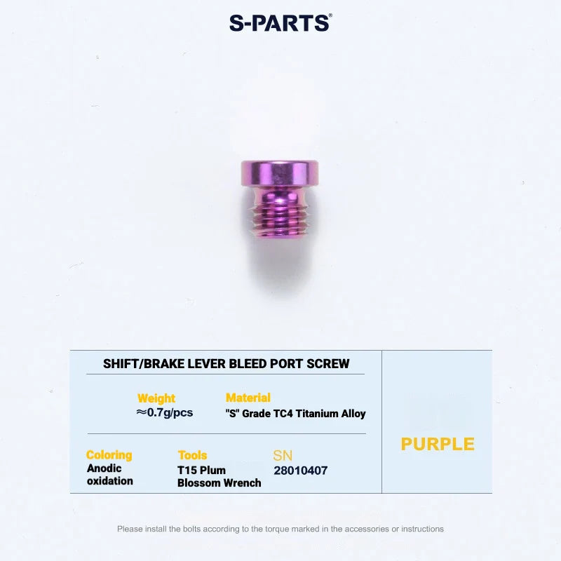 S-PARTS MAGENE QED Titanium Disc Brake Bolt Kit Shifter Bleed Port Screw (Small) (1pc) Purple