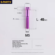 S-PARTS Purple A3 Series M5 L06-110mm Titanium Screws for Motorcycles and Cars