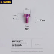 S-PARTS Purple A3 Series M5 L06-110mm Titanium Screws for Motorcycles and Cars