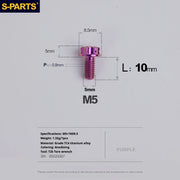 S-PARTS Purple A3 Series M5 L06-110mm Titanium Screws for Motorcycles and Cars