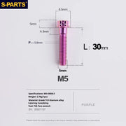 S-PARTS Purple A3 Series M5 L06-110mm Titanium Screws for Motorcycles and Cars
