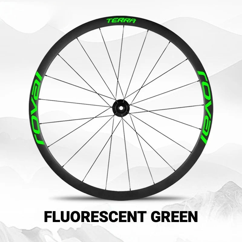 S-PARTS ROVAL TERRA Wheel Decal Kit Custom Color Logo Stickers for Gravel & Road Bike Wheels Fluorescent Green
