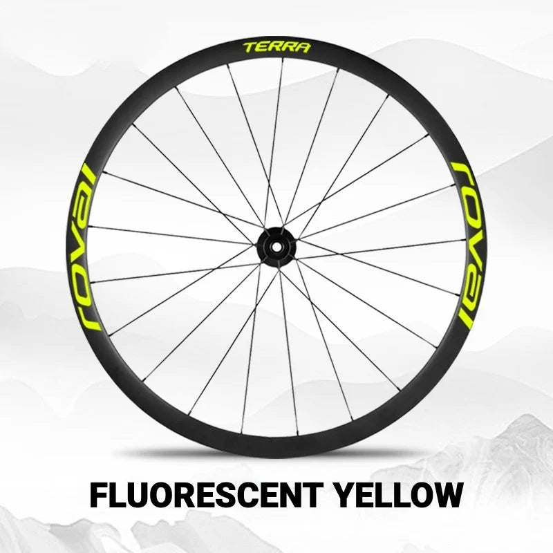 S-PARTS ROVAL TERRA Wheel Decal Kit Custom Color Logo Stickers for Gravel & Road Bike Wheels Fluorescent Yellow