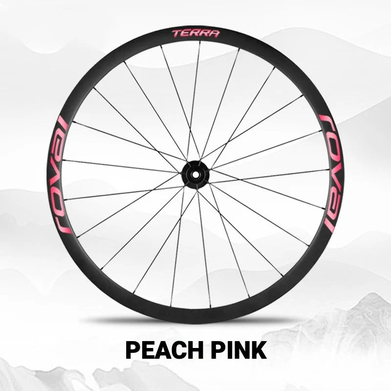 S-PARTS ROVAL TERRA Wheel Decal Kit Custom Color Logo Stickers for Gravel & Road Bike Wheels Peach Pink