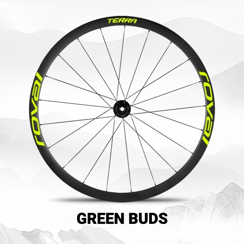 S-PARTS ROVAL TERRA Wheel Decal Kit Custom Color Logo Stickers for Gravel & Road Bike Wheels Sprout Green