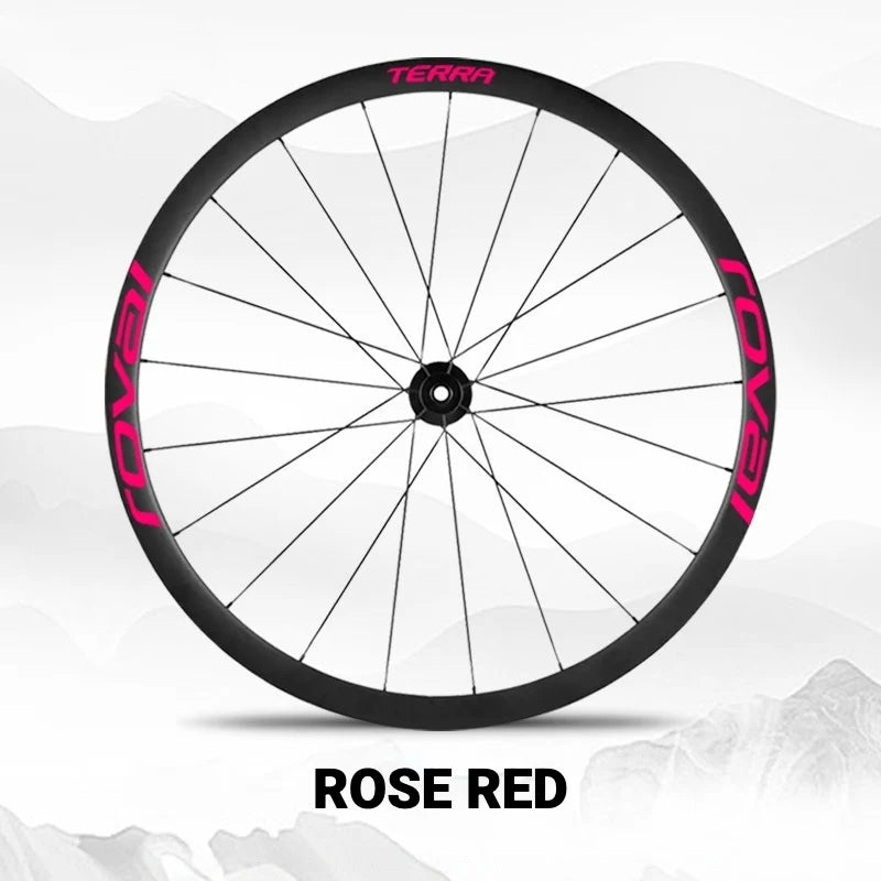 S-PARTS ROVAL TERRA Wheel Decal Kit Custom Color Logo Stickers for Gravel & Road Bike Wheels Rose Red