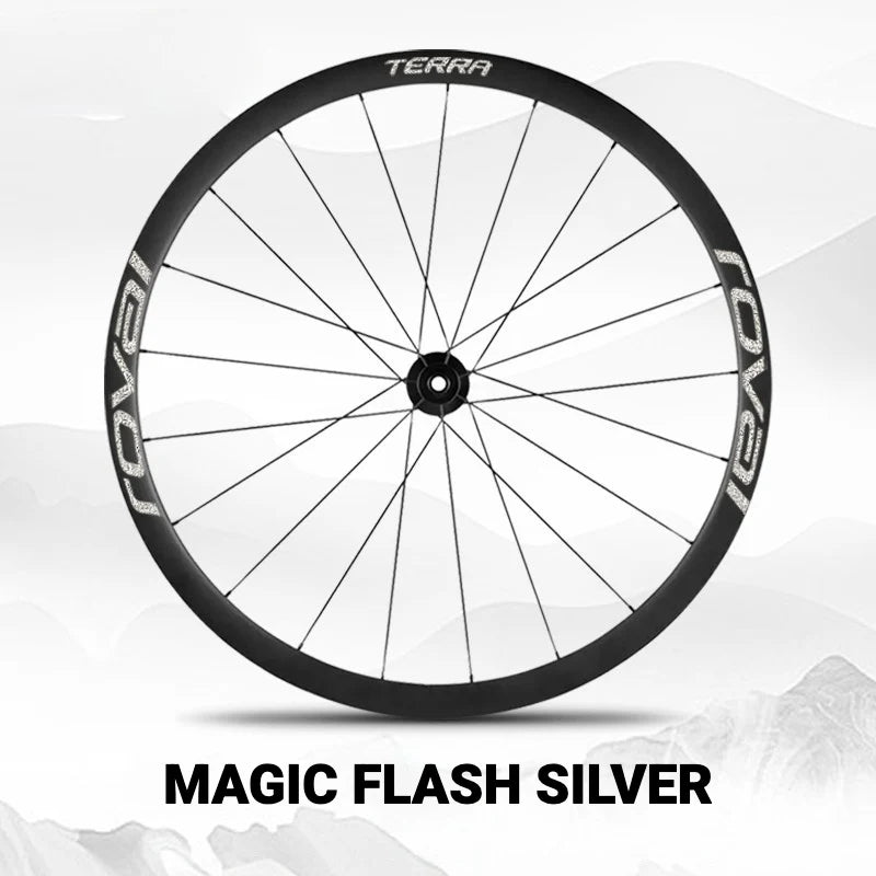 S-PARTS ROVAL TERRA Wheel Decal Kit Custom Color Logo Stickers for Gravel & Road Bike Wheels Magic Flash Silver