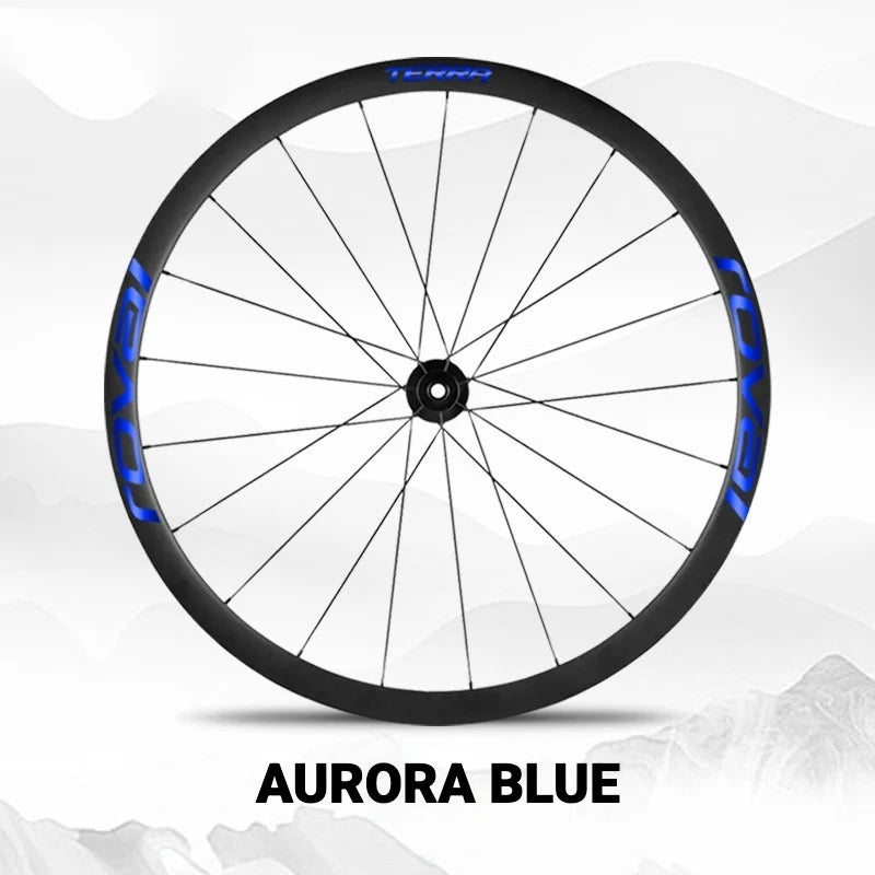 S-PARTS ROVAL TERRA Wheel Decal Kit Custom Color Logo Stickers for Gravel & Road Bike Wheels Aurora Blue