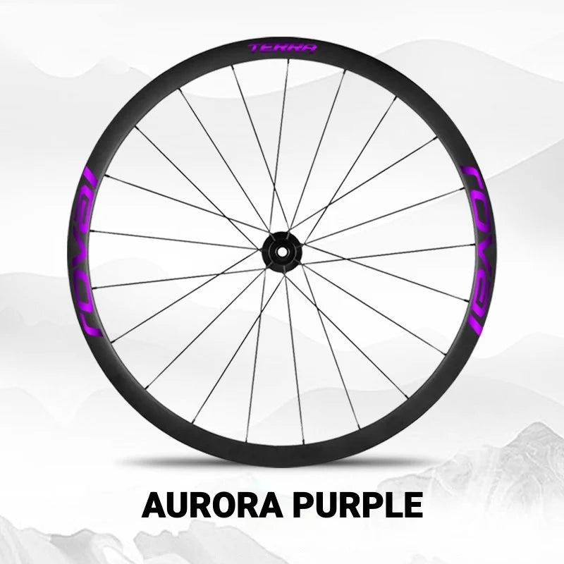 S-PARTS ROVAL TERRA Wheel Decal Kit Custom Color Logo Stickers for Gravel & Road Bike Wheels Aurora Purple
