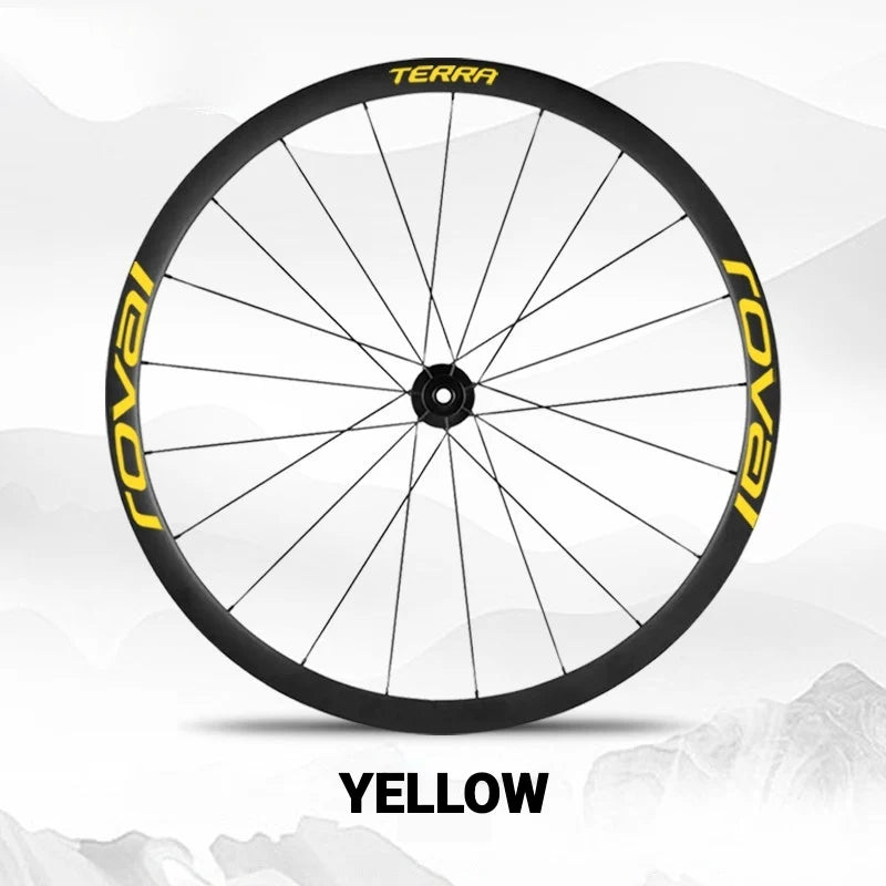 S-PARTS ROVAL TERRA Wheel Decal Kit Custom Color Logo Stickers for Gravel & Road Bike Wheels Yellow