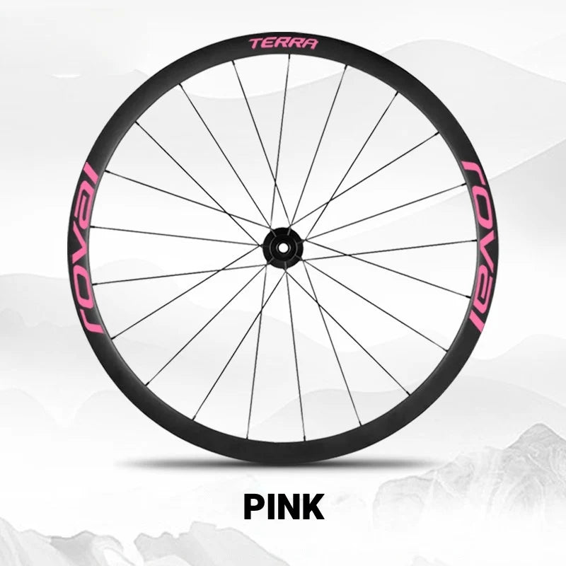 S-PARTS ROVAL TERRA Wheel Decal Kit Custom Color Logo Stickers for Gravel & Road Bike Wheels Pink