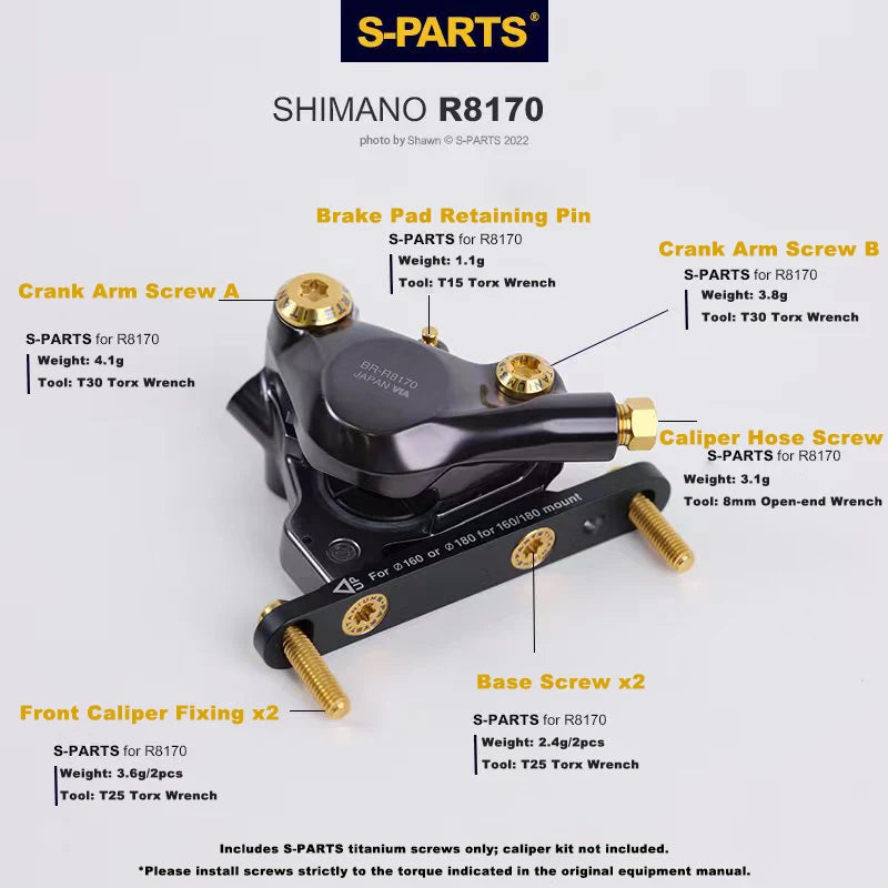 S-PARTS Shimano Dura-Ace R9250 / R9270 Titanium Shifter & Brake Screw Kit