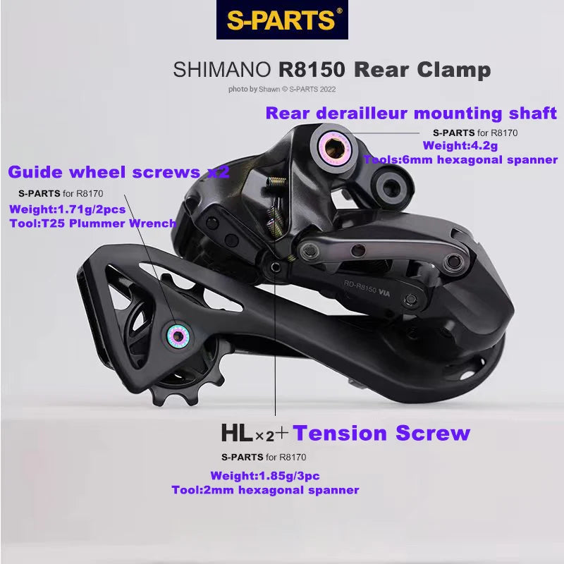 S-PARTS Shimano Ultegra Di2 R8150 / R8170 12-Speed Titanium Shifter & Brake Screw Kit