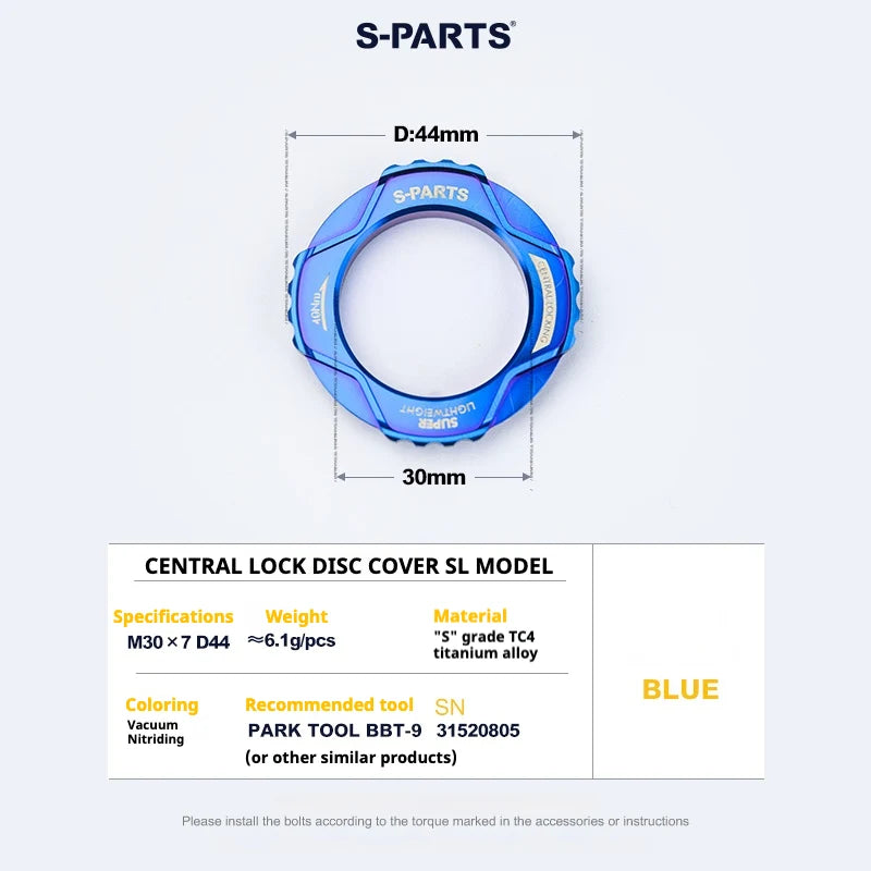 S-PARTS SL Edition TC4 Titanium Center Lock Disc Rotor Lockring Blue