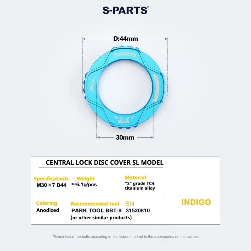 S-PARTS SL Edition TC4 Titanium Center Lock Disc Rotor Lockring Indigo