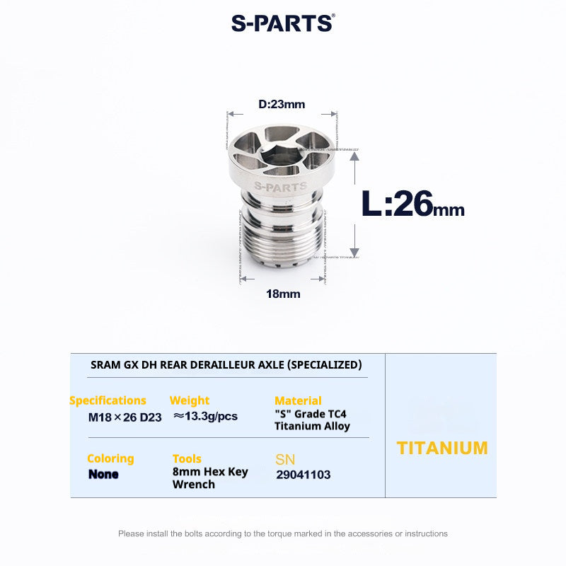 S-PARTS Titanium Rear Derailleur Axle for SRAM GX UDH