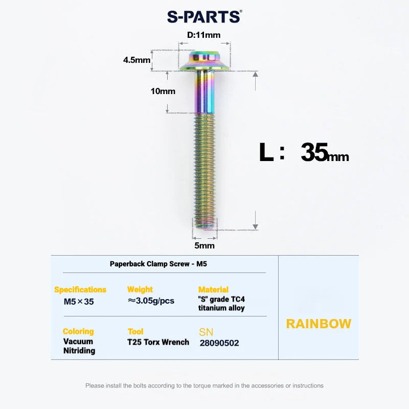 S-PARTS SRAM RED / Force / Rival 12-Speed AXS Titanium Disc Brake Screw Set Rainbow