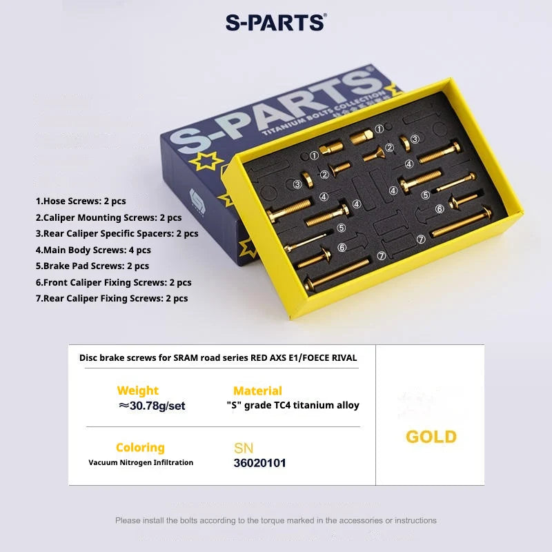 S-PARTS SRAM RED / Force / Rival 12-Speed AXS Titanium Disc Brake Screw Set Gold