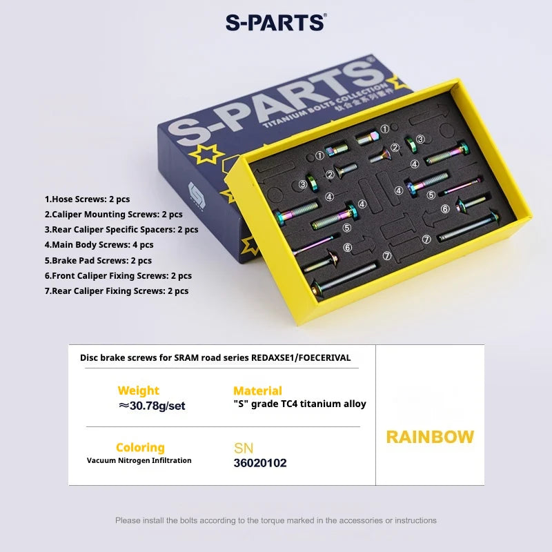 S-PARTS SRAM RED / Force / Rival 12-Speed AXS Titanium Disc Brake Screw Set Rainbow