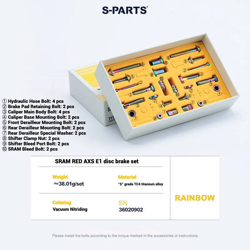 S-PARTS SRAM RED / Force / Rival 12-Speed AXS Titanium Disc Brake Screw Set Rainbow