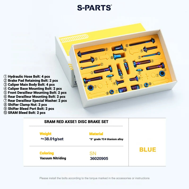 S-PARTS SRAM RED / Force / Rival 12-Speed AXS Titanium Disc Brake Screw Set Blue