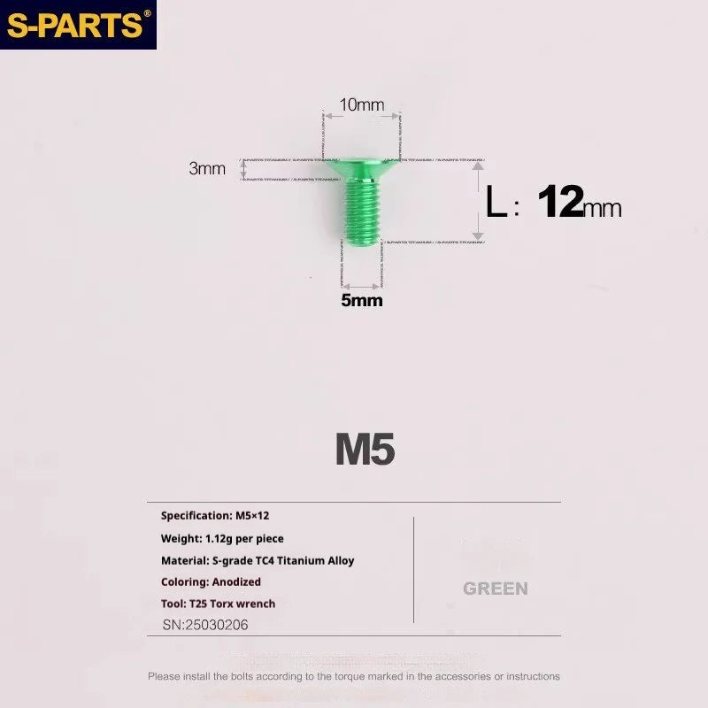 S-PARTS SRAM RED / Force / Rival 12-Speed AXS Titanium Disc Brake Screw Set Green