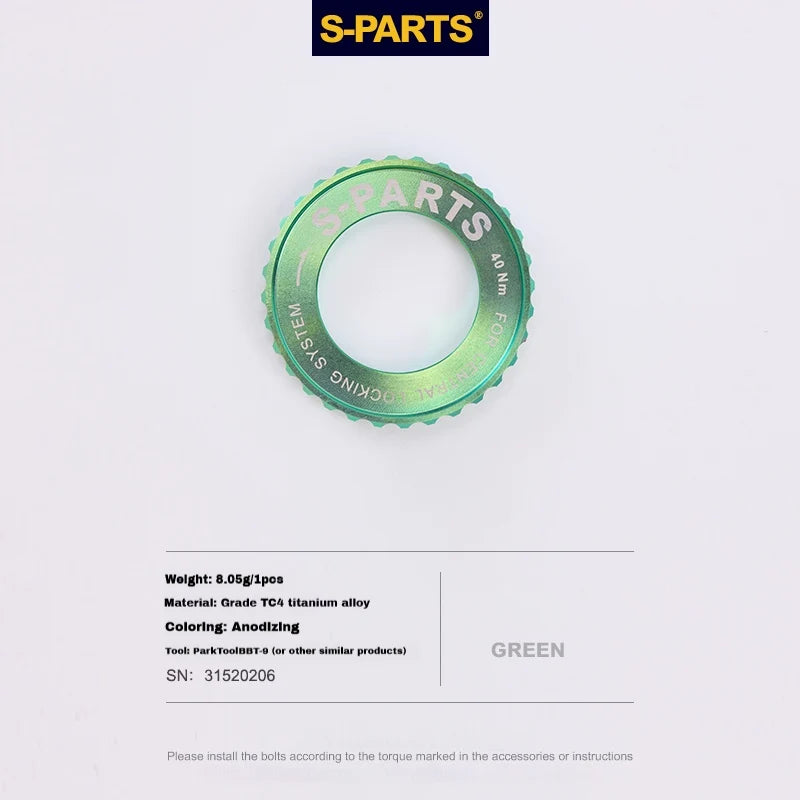S-PARTS TC4 Titanium Center Lock Disc Rotor Lockring No internal splines Green