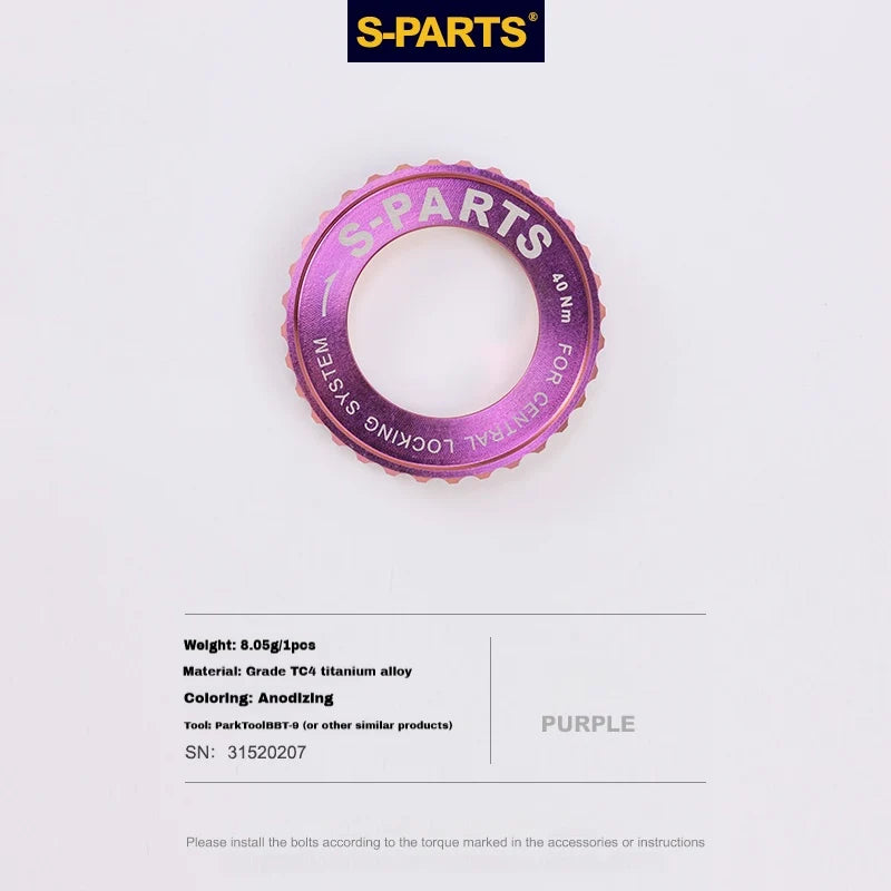 S-PARTS TC4 Titanium Center Lock Disc Rotor Lockring No internal splines Purple