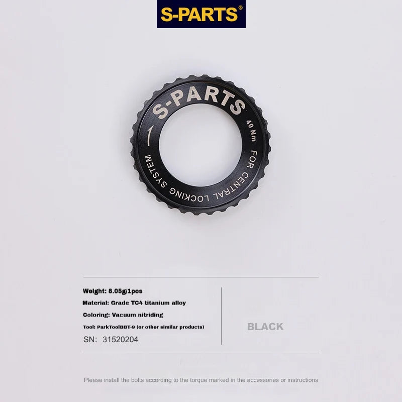 S-PARTS TC4 Titanium Center Lock Disc Rotor Lockring No internal splines Black