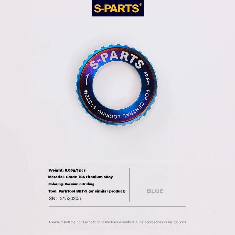 S-PARTS TC4 Titanium Center Lock Disc Rotor Lockring No internal splines Blue