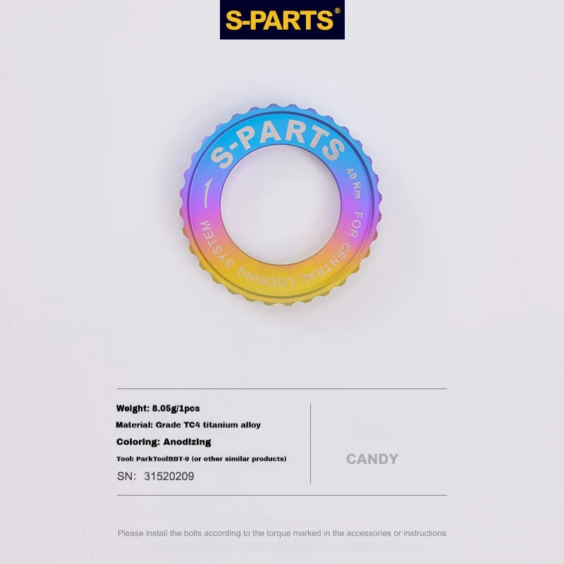 S-PARTS TC4 Titanium Center Lock Disc Rotor Lockring No internal splines Candy